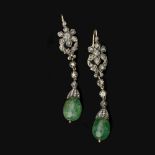 A pair of early 20th century and later emerald and diamond ear pendants