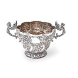 A late Victorian silver multi lobed twin handled bowl by Wakely & Wheeler