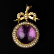 A late Victorian amethyst and half pearl pendant
