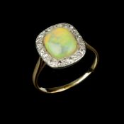 An opal and diamond cluster ring
