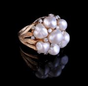 A diamond and baroque cultured pearl dress ring