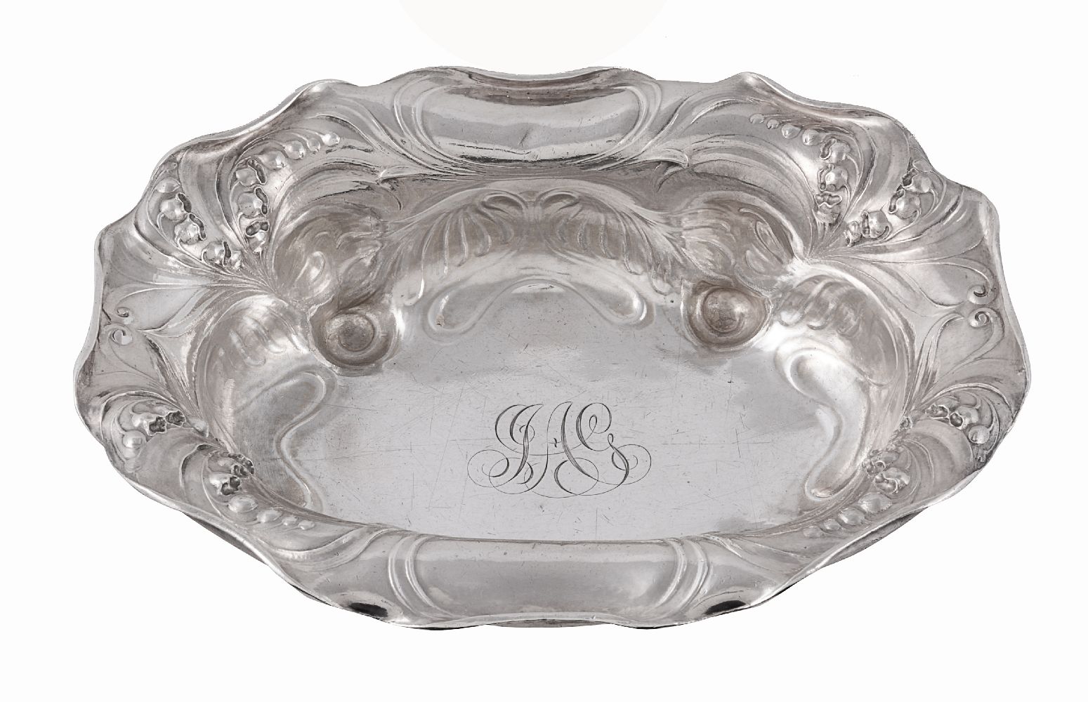 An American Art Nouveau silver shaped oval bowl by Gorham Manufacturing Co.