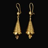 A pair of Victorian gold ear pendants