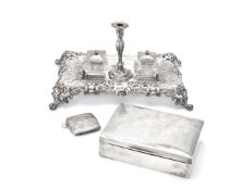 A Victorian silver shaped rectangular inkstand by Henry Wilkinson & Co.