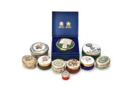 A collection of ten enamel boxes