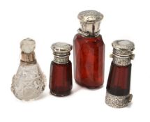 Three various mounted glass scent bottles