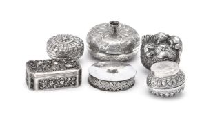 Five Asian silver boxes