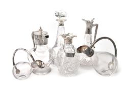Five silver mounted clear glass items