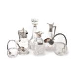 Five silver mounted clear glass items