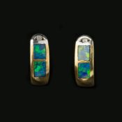A pair of opal doublet and diamond earrings