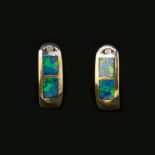 A pair of opal doublet and diamond earrings