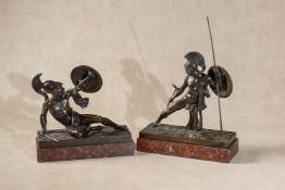 A pair of Continental, probably Italian bronze models of warriors in Grecian style,