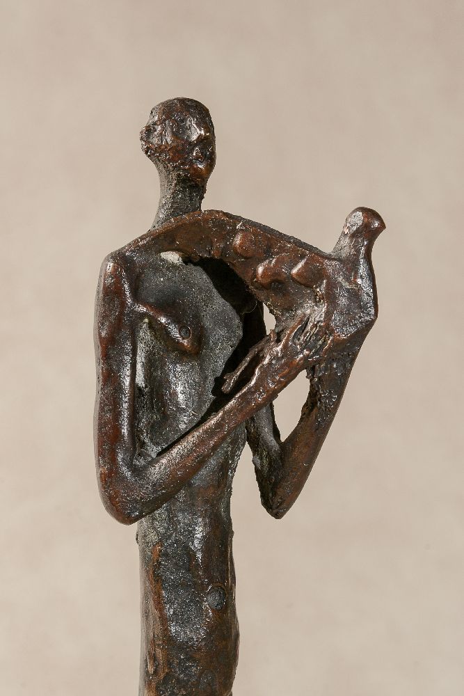 Manner of Germaine Richier, (French 1904 - 1959), a bronze group of a male nude and a dove, - Image 2 of 3