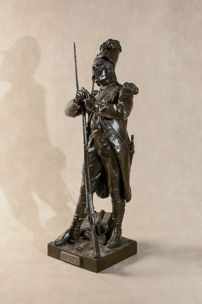 Henry Étienne Dumaige, (French 1830 - 1888), a pair of patinated bronze models of infantrymen, - Image 3 of 9