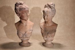 Adolphe Jean Lavergne, (French, fl. late 19th / early 20th century,) a pair of terracotta busts of g