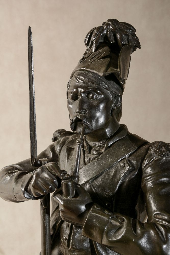 Henry Étienne Dumaige, (French 1830 - 1888), a pair of patinated bronze models of infantrymen, - Image 4 of 9