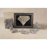 A group of five relief carved limestone fragments of Mediaeval Gothic tracery