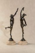 A pair of Italian patinated bronze models of Mercury and Flora