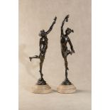 A pair of Italian patinated bronze models of Mercury and Flora