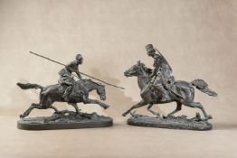 After Evgeny Aleksandrovich Lansere, (Russian 1848 - 1886), a matched pair of equestrian bronzes, Ch