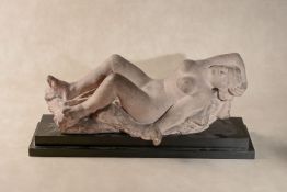 Charles Alexandre Malfray, (French 1887 - 1940), Baigneuse allongée, a sculpted terracotta model of