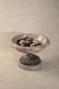 A polished stone and metal mounted tazza