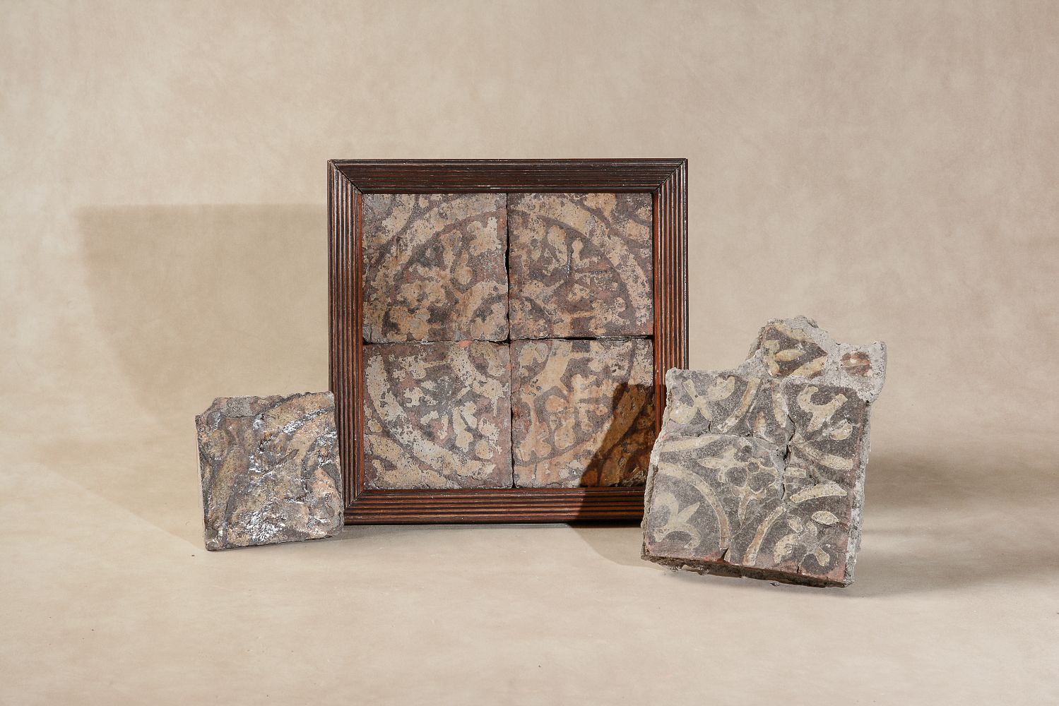 A mixed group of six Mediaeval encaustic glazed tiles,