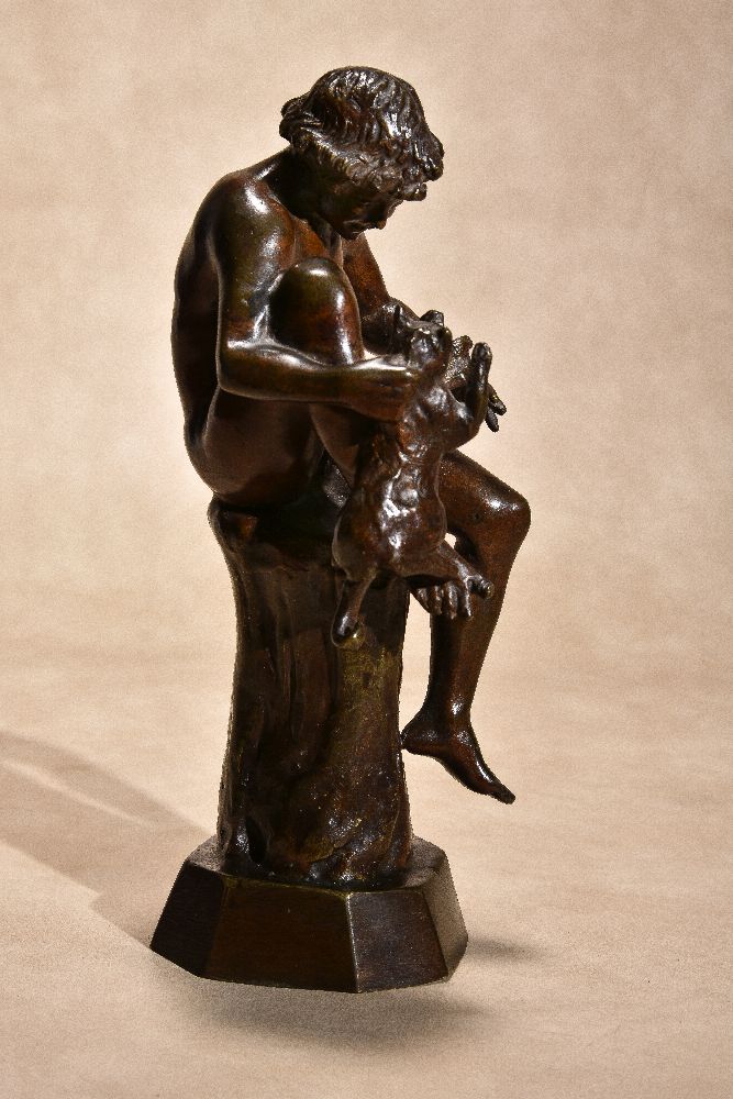 Vincenzo Alfano, (Italian, ca. 1854 - 1897), a patinated bronze model of a boy with a cat and a mous - Image 3 of 5
