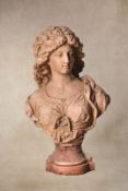 A moulded and stained composition bust of a maiden 18th century taste,