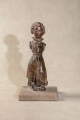 A northern European carved, stained and polychrome painted wood model of a maiden,