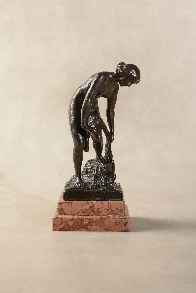 λ Edmund Korosadowicz, (Polish 1872 - 1964), a patinated bronze and marble mounted model of a nude