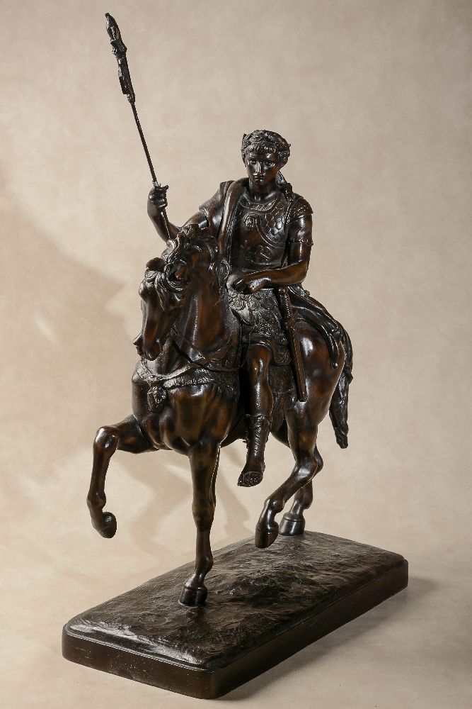 A patinated spelter equestrian group of a Roman emperor - Image 2 of 4
