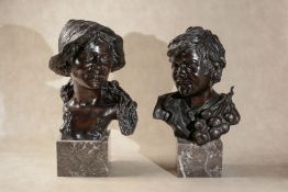 Vincenzo Cinque, (Italian 1852 - 1929), a pair of patinated bronze busts of smiling boys,