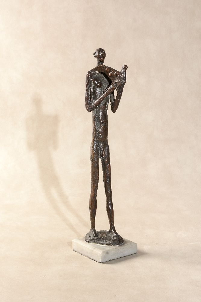 Manner of Germaine Richier, (French 1904 - 1959), a bronze group of a male nude and a dove,