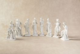 A group of eight Copenhagen bisque porcelain figures