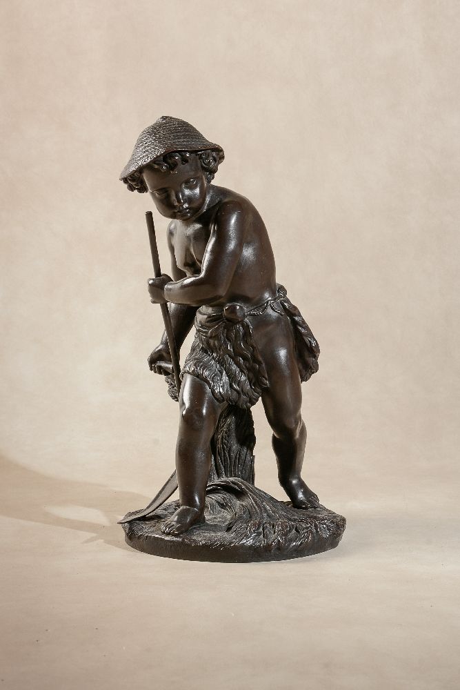 Eugène Laurent, (French 1832 - 1898), a patinated bronze model of a putto harvester,