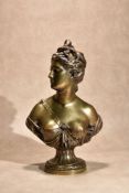 After Jean-Antoine Houdon, (French 1741 - 1828), a bronze bust of Diana the Huntress,