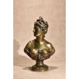 After Jean-Antoine Houdon, (French 1741 - 1828), a bronze bust of Diana the Huntress,