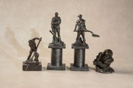 Aimé-Jules Dalou, (French 1838 - 1902), four patinated bronze models of labourers;