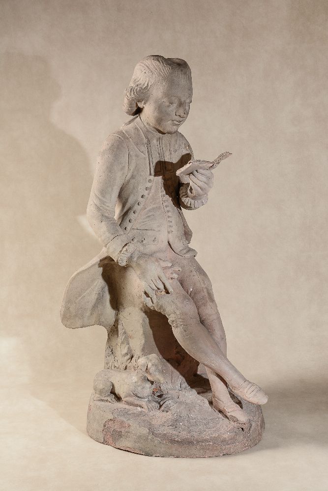 A sculpted terracotta model of a gentleman in 18th century style,