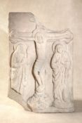 An Italian relief sculpted marble portrayal of the Crucifixion with Saint John and the Virgin