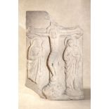 An Italian relief sculpted marble portrayal of the Crucifixion with Saint John and the Virgin