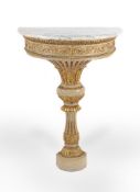 A Continental, possibly Baltic, parcel gilt, painted and marble topped console table, late 18th/earl