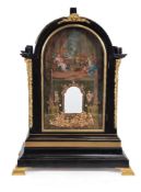 A George III gilt-mounted ebonised organ clock case with a painted and gilt-mounted dial after Ferri