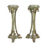 A pair of Louis XVI style green and silver-painted composition and carved wood jardiniere stands