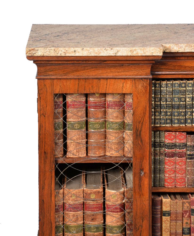 ϒ A Regency rosewood and marble mounted inverted breakfront bookcase - Image 2 of 3