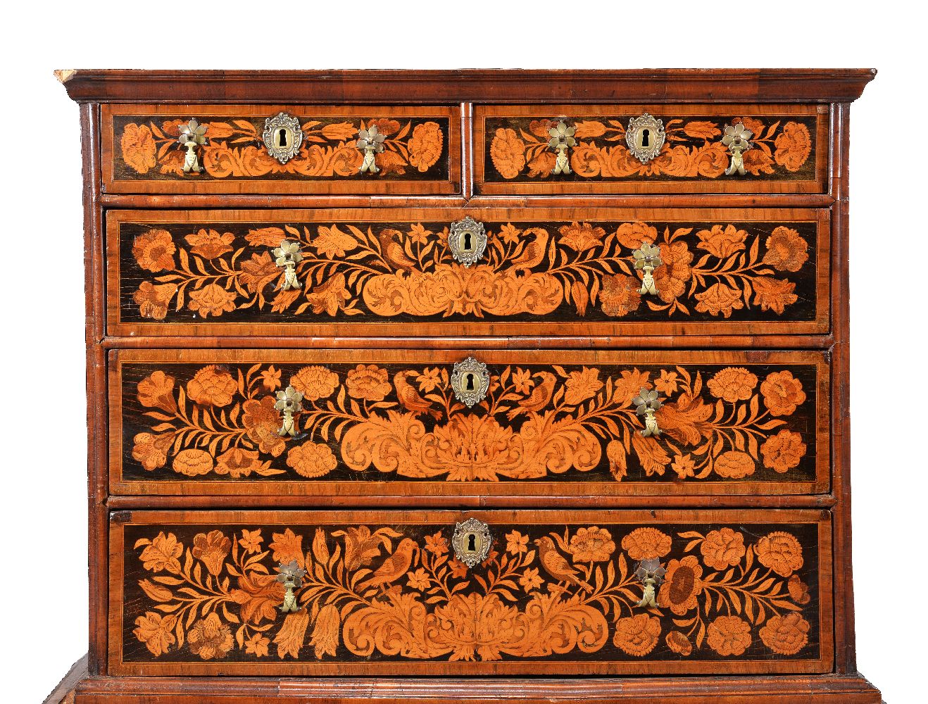 A William & Mary walnut, ebonised and marquetry decorated chest on stand, circa 1690 - Image 3 of 5