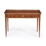 A Regency mahogany and brass marquetry writing table