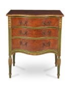 A burr yew, goncalo alves, green painted and parcel gilt commode, by WARING & GILLOW