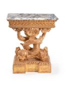 A carved giltwood and marble mounted console table